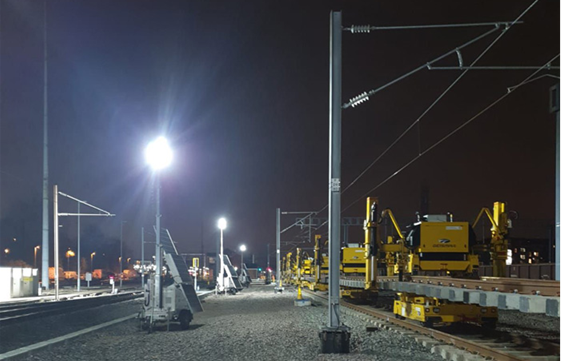 construction site lighting on railway track